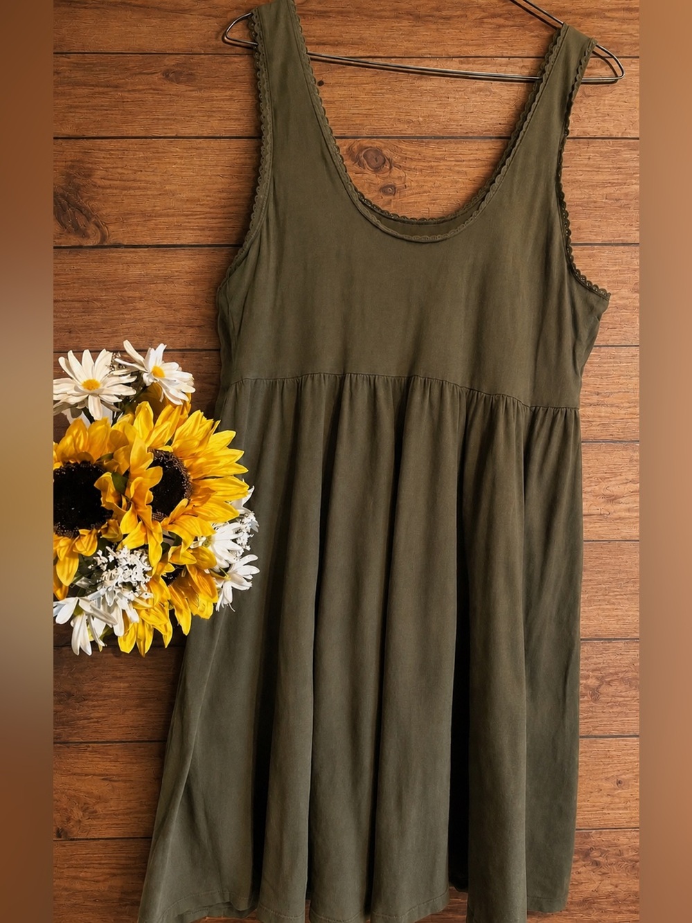 American Eagle Olive Green Babydoll Tank Dress Large